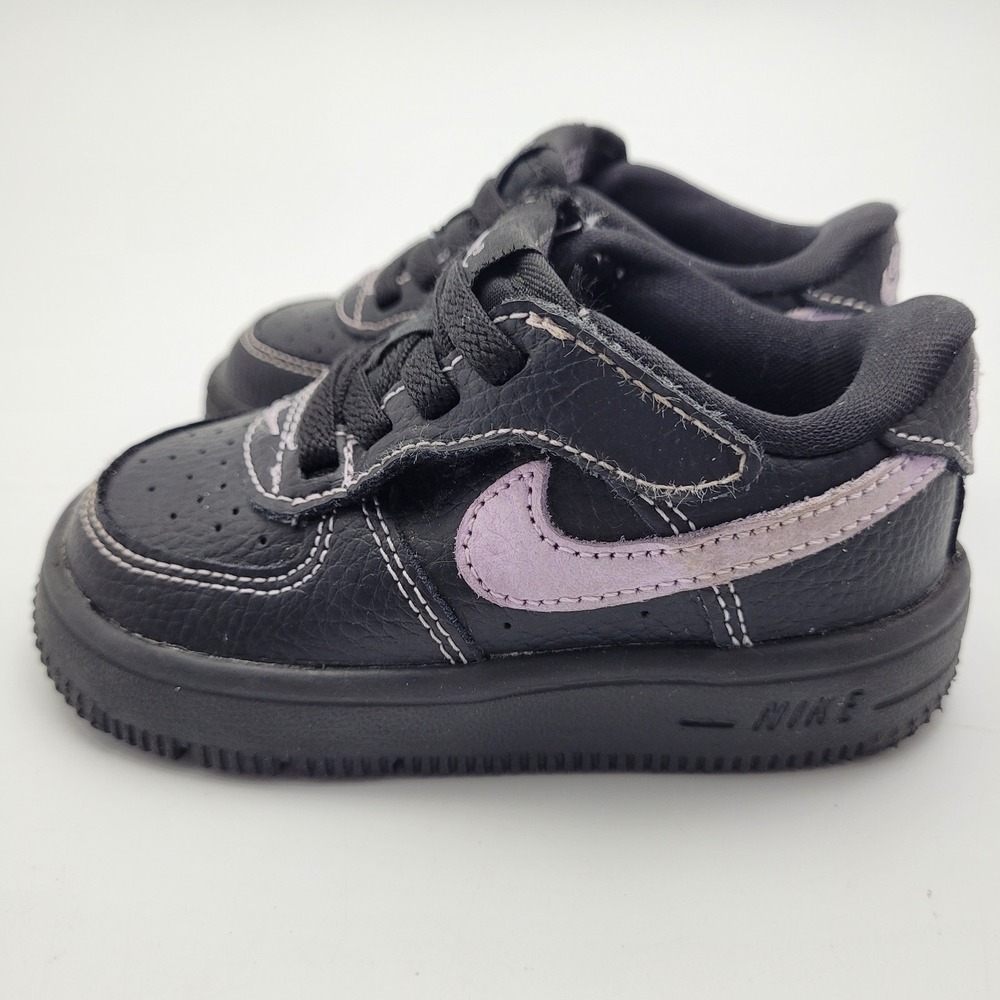 Nike Air Force 1 Baby 6C Black Purple Leather Hook & Loop Low Top HJ6764-001 - Picture 3 of 14